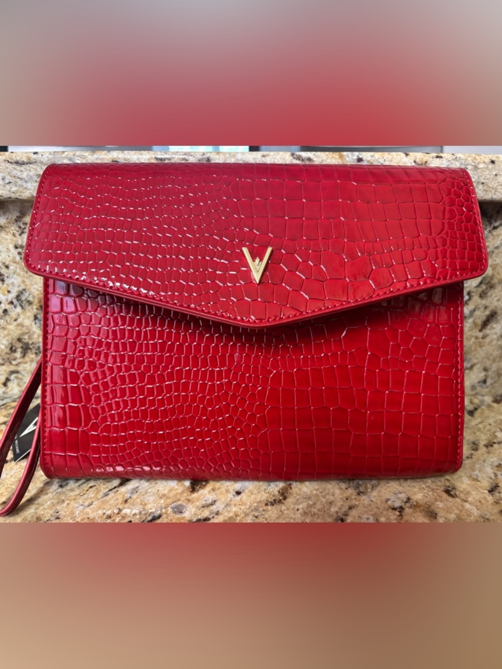 Vanessa Williams Eden Red Croc-Embossed Wristlet Bag